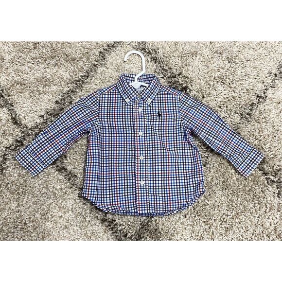 Ralph Lauren Plaid Long Sleeve Button Down Shirt Size 9 Month - Picture 2 of 5
